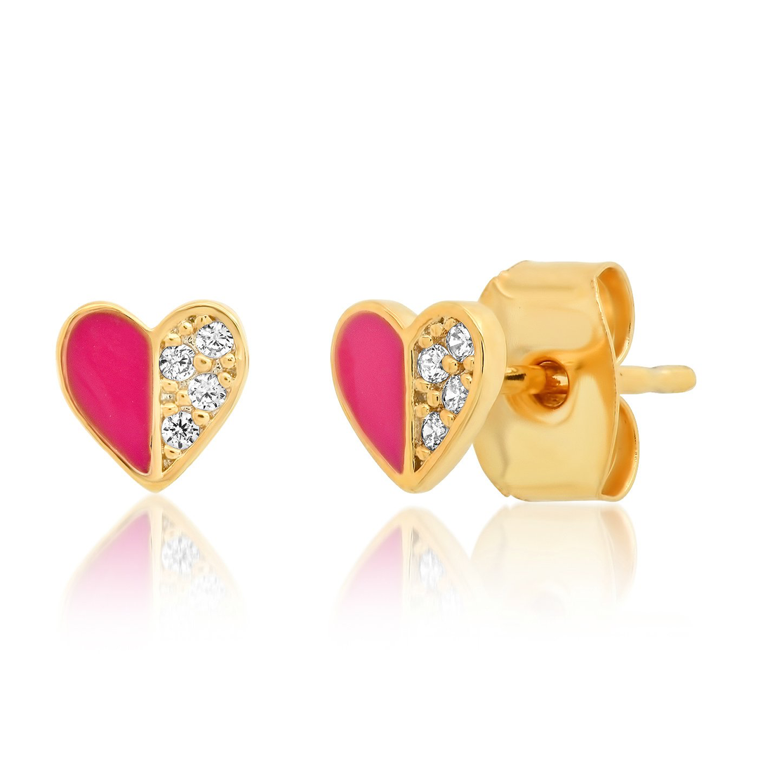 HEART ENAMEL STUDS WITH PAVE ACCENTS