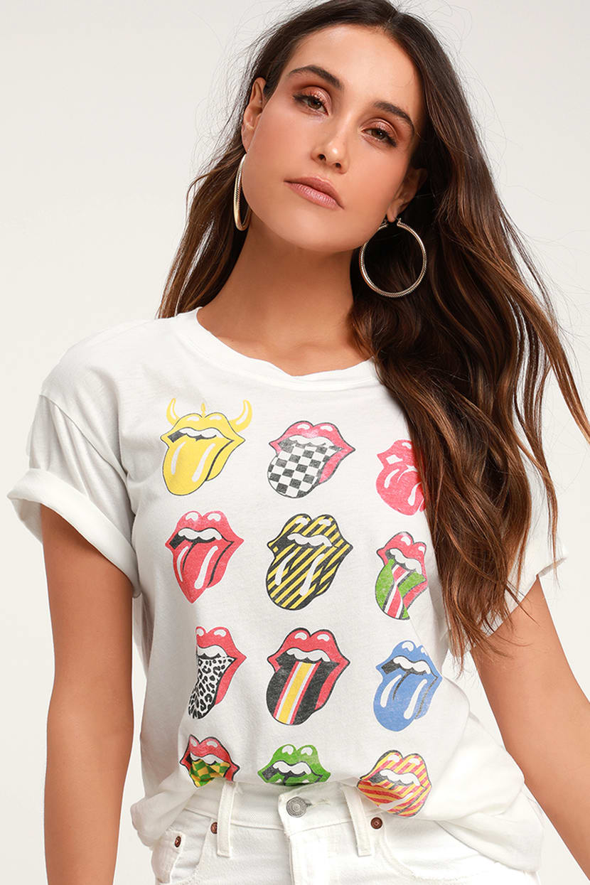 Rolling Stones 12 Tongues Tee - White - Kingfisher Road - Online Boutique