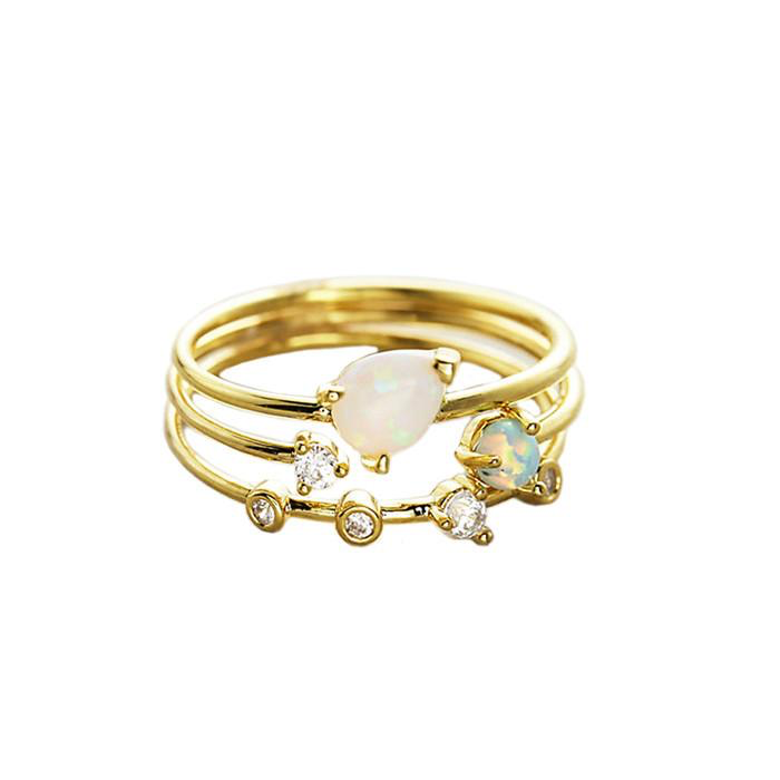 TRIPLE RING SET WITH OPAL AND CZ STONES - Kingfisher Road - Online Boutique