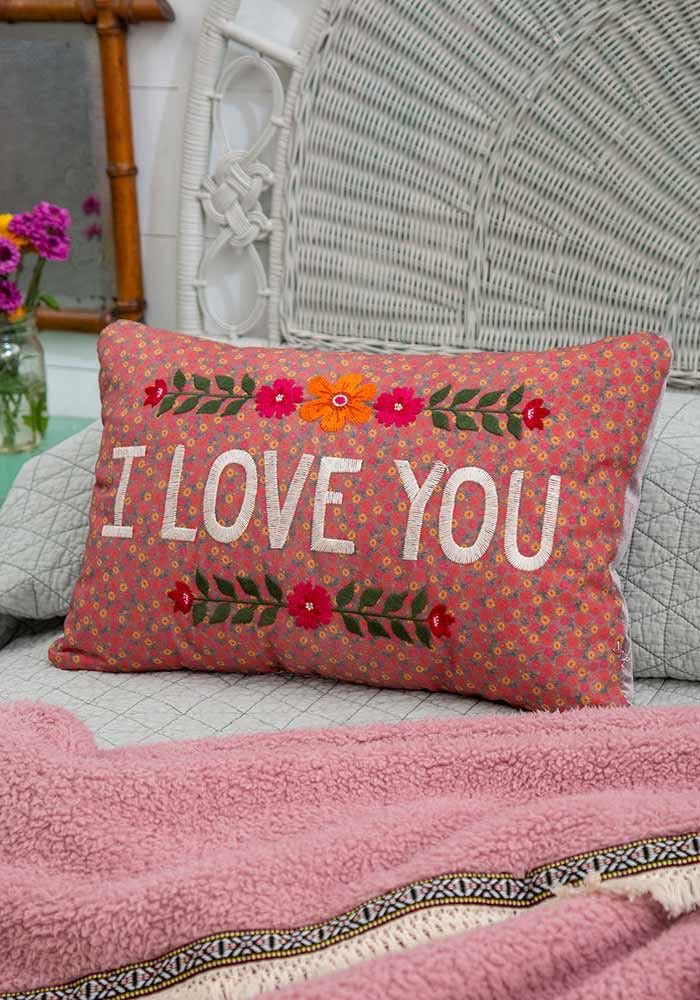 I Love You Embroidered Throw Pillow - Kingfisher Road - Online Boutique