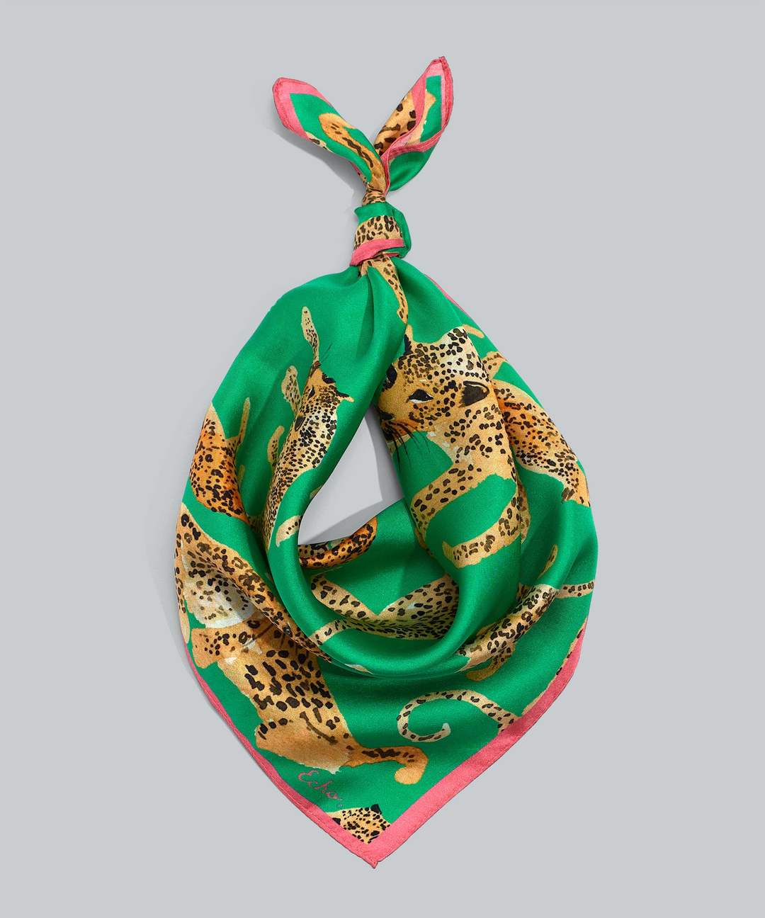 Prowling Ocelot Silk Square - Pink/Green - Kingfisher Road - Online Boutique