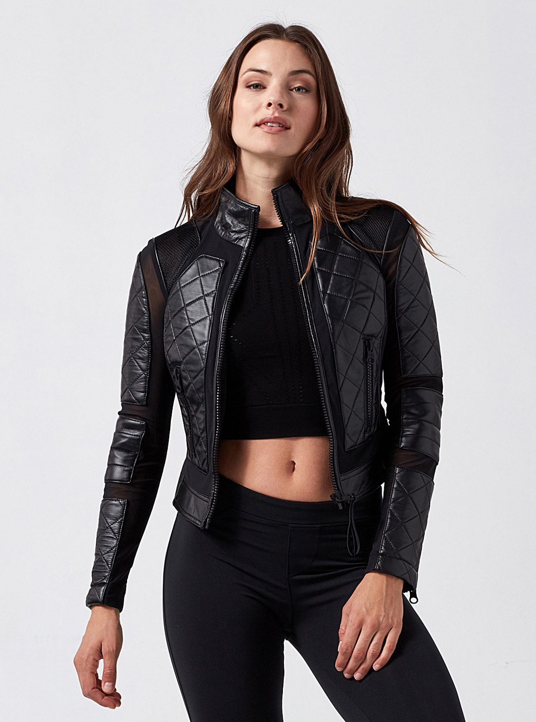 Black Leather Mesh Moto Jacket - Kingfisher Road - Online Boutique